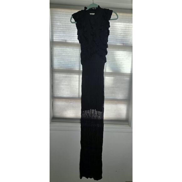 Ronny Kobo Women's Black Nova Dress Maxi Dress Stretchy Knitted Ruffle Sleeveles - Picture 3 of 13